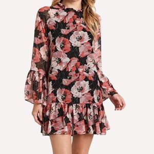Misa Los Angeles Blythe Floral Ruffle Mini Dress with Long Sleeves Size